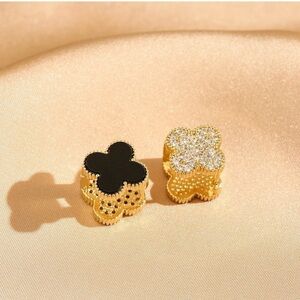 Gold and Black Clover Stud Earrings